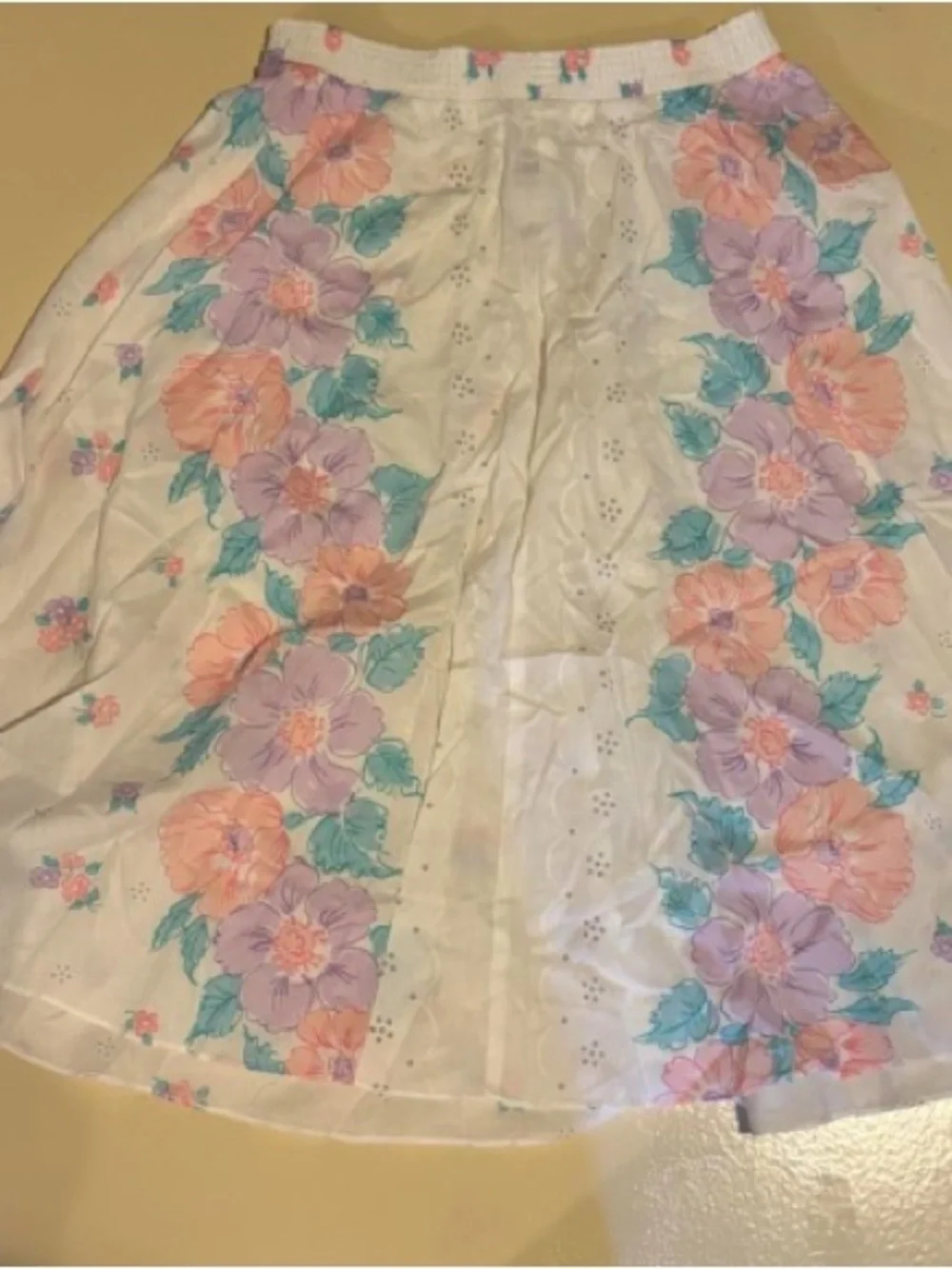 White A-Line Floral Midi Skirt with Pastel Blooms